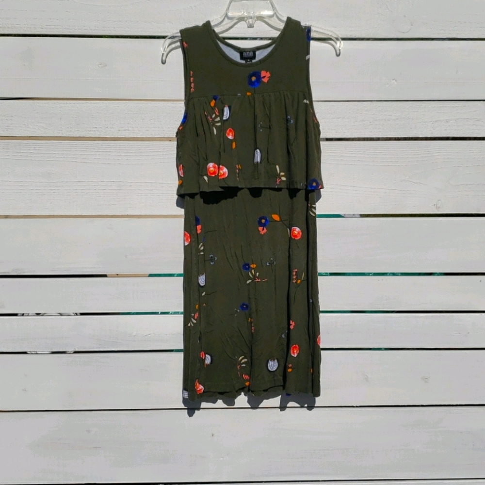 a.n.a A New Approach Floral Olive Ruffle Top Dress